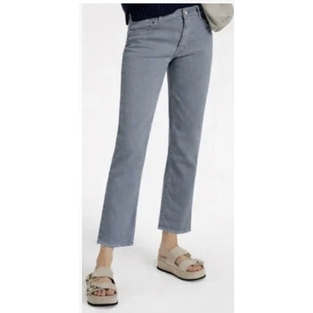 Nili Lotan Boyfriend Slate Blue Button Fly Ankle Pants Jeans Size 4 NWT FLAWED